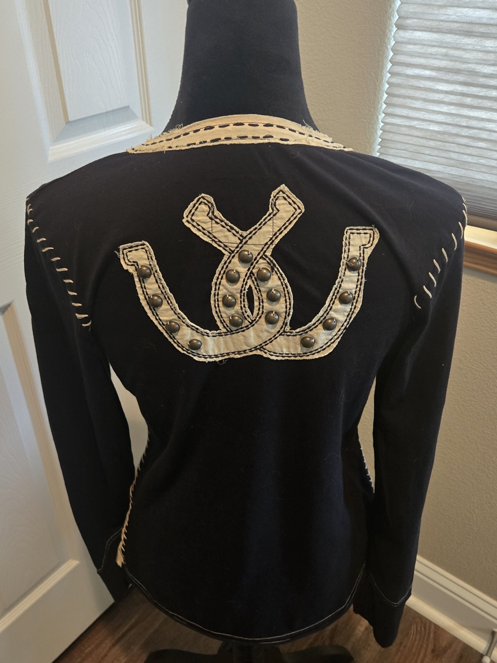 Double D Ranch Black Long-Sleeve Henley with Contrast Cream Trim